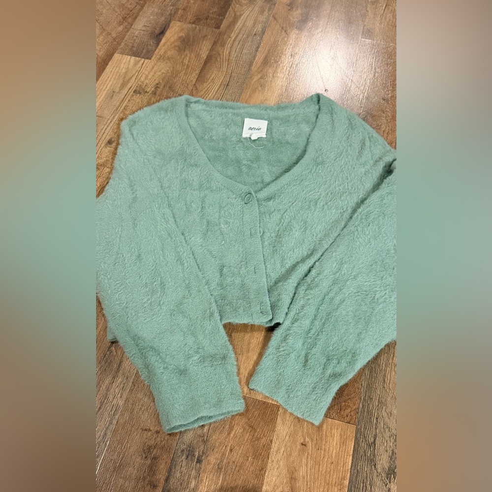 Aerie Soft Green Fuzzy Cardigan